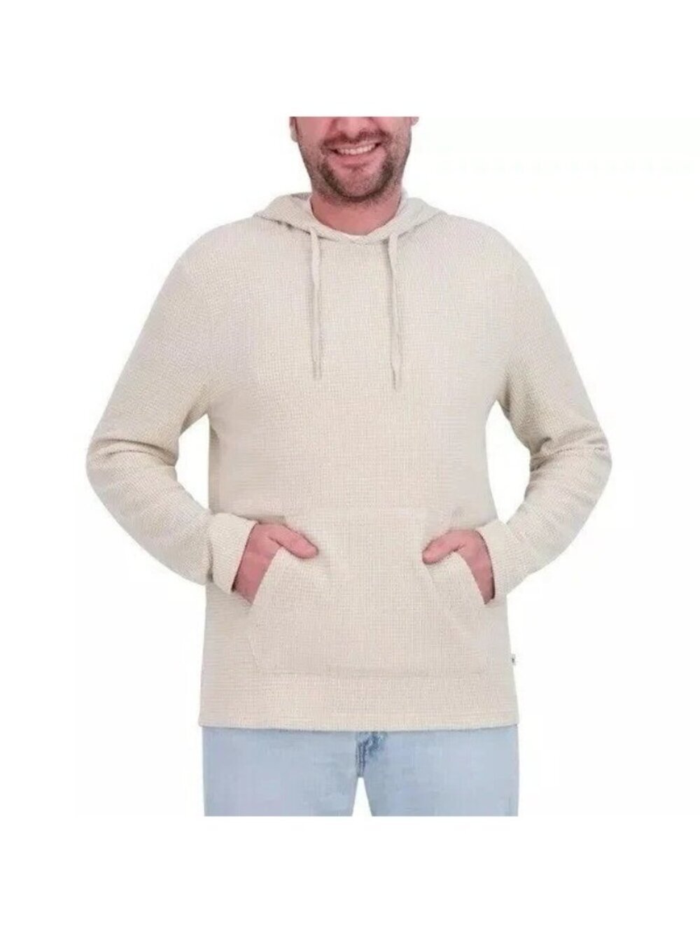 NWOT Rainforest Beige Men's M Hooded Pullover Sweater Waffle Knit Polyester